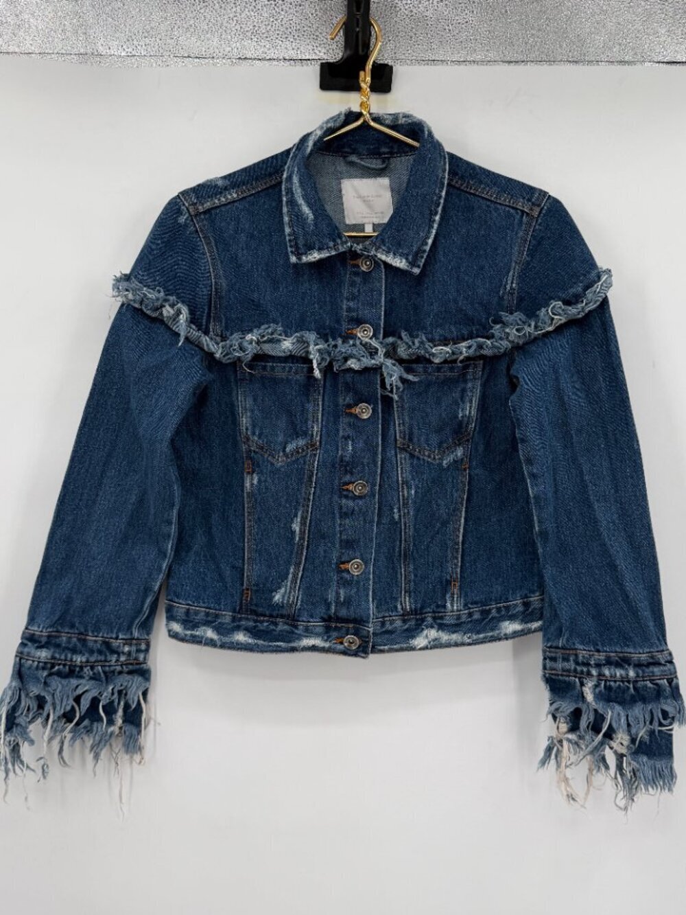 Zara Trafaluc Distressed Frayed Denim Jacket Women’s Trendy Large